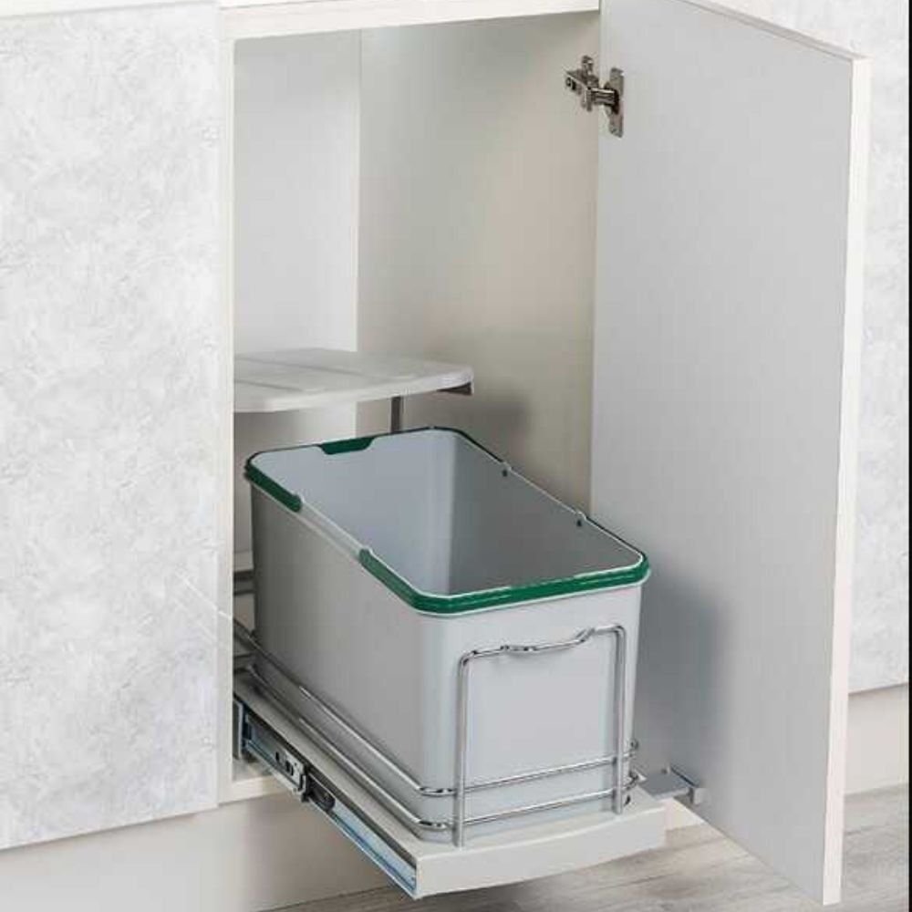 S-2573 Teleskopik Raylı Tezgah Altı Dolap Içi Sürgülü Çöp Kovası 16 Lt 2 Yıl Garantili