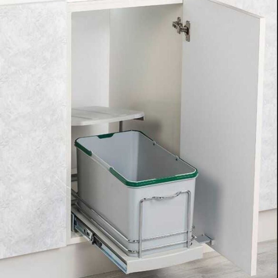 S-2573 Teleskopik Raylı Tezgah Altı Dolap Içi Sürgülü Çöp Kovası 16 Lt 2 Yıl Garantili