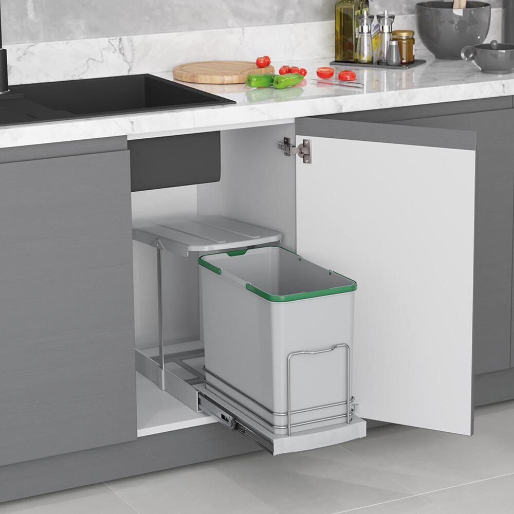 2571 Gri Teleskopik Raylı Plastik Gövde Çöp Kovası 24 Lt. S-2571