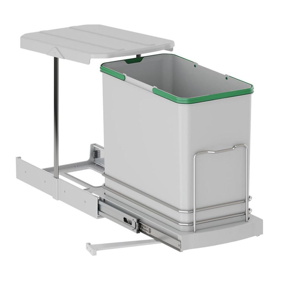 2571 Gri Teleskopik Raylı Plastik Gövde Çöp Kovası 24 Lt. S-2571