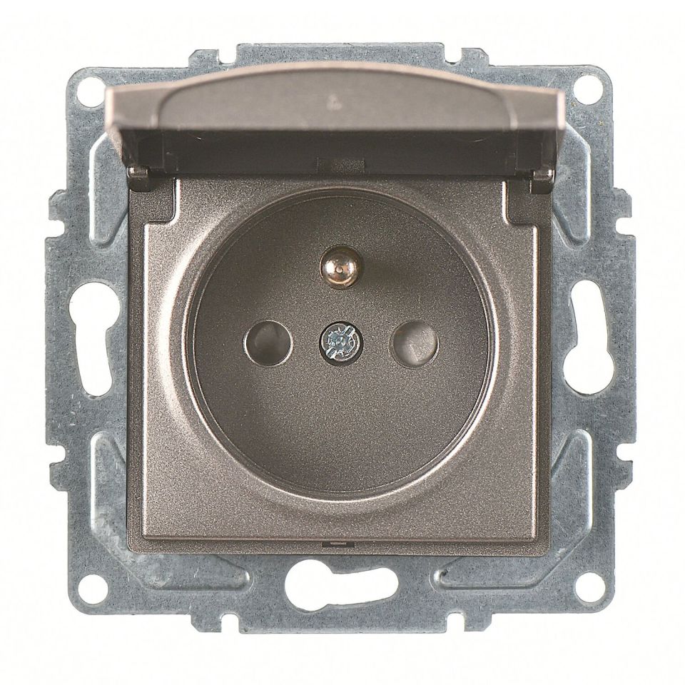 Günsan Visage Mocha Çocuk Korumalı Kapaklı UPS Priz - Vidalı