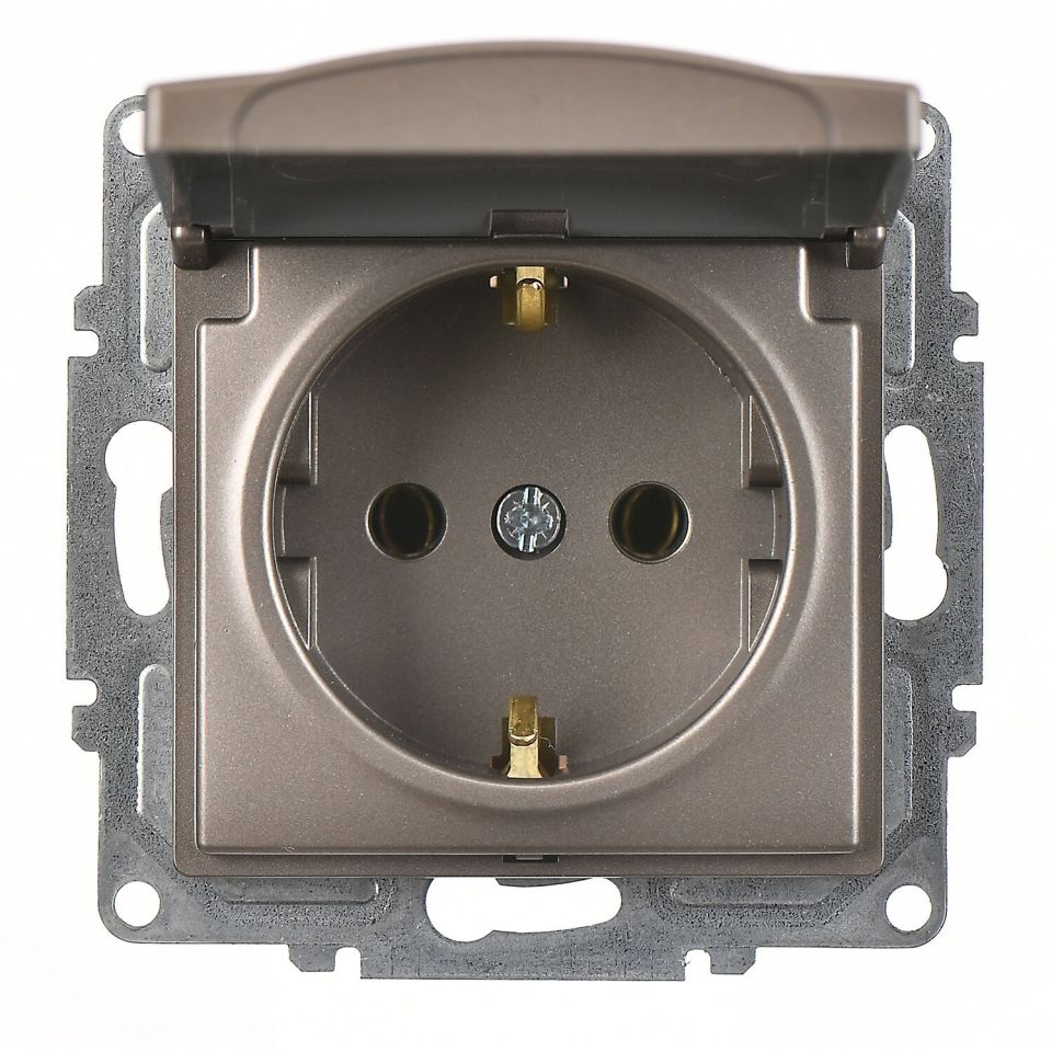 Günsan Visage Mocha Kapaklı Topraklı Priz- 16A 250V - Vidalı