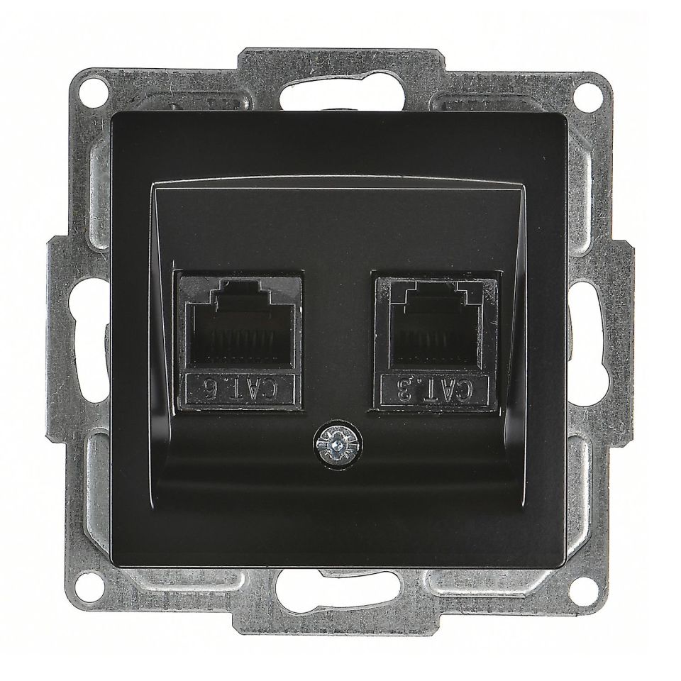 Günsan Valta Visage Data + Nümeris Telefon Prizi (RJ45 Cat6 + Cat3) Metalik Siyah