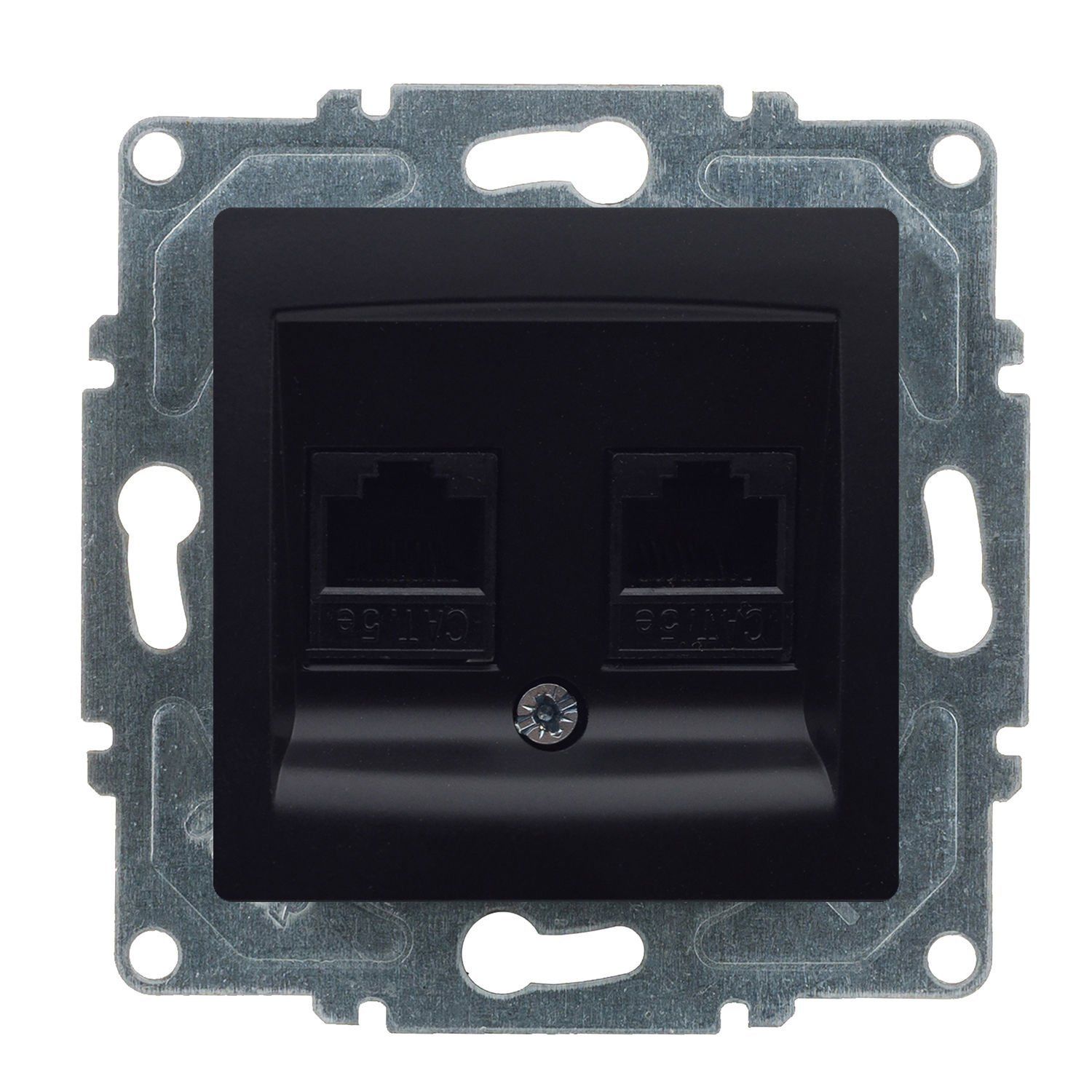 Günsan Visage Metalik Siyah Vidalı İkili Data Prizi (2 x RJ45 Cat5E)