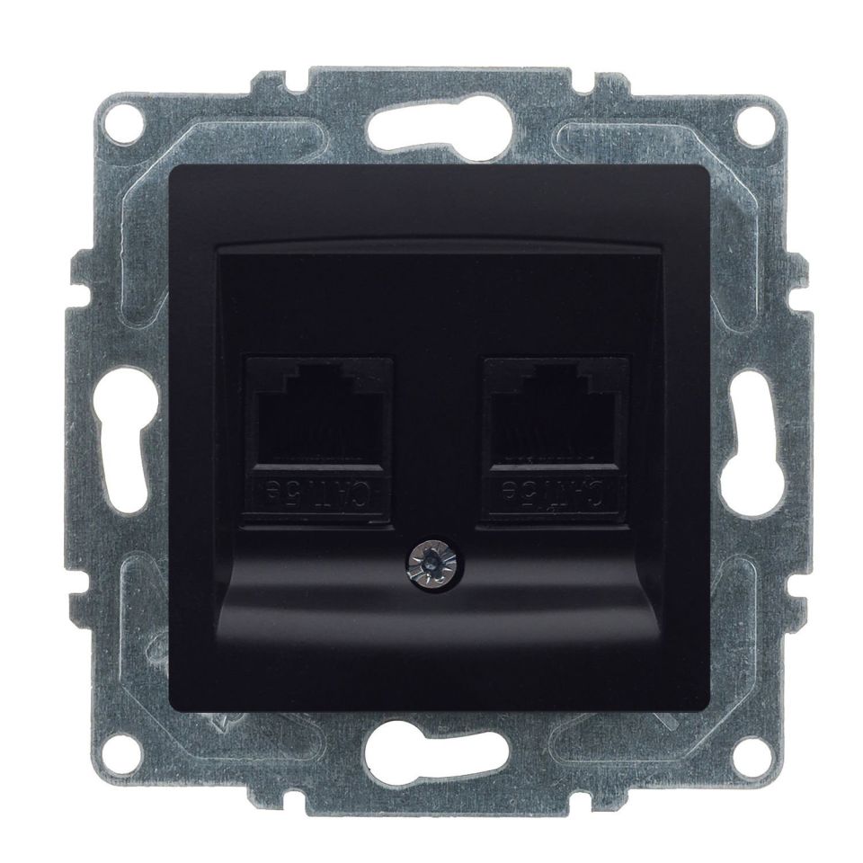 Günsan Visage Metalik Siyah Vidalı İkili Data Prizi (2 x RJ45 Cat5E)