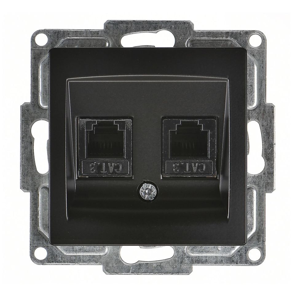 Günsan Visage Metalik Siyah Vidalı İkili Nümeris Telefon Prizi (2 x Cat3)