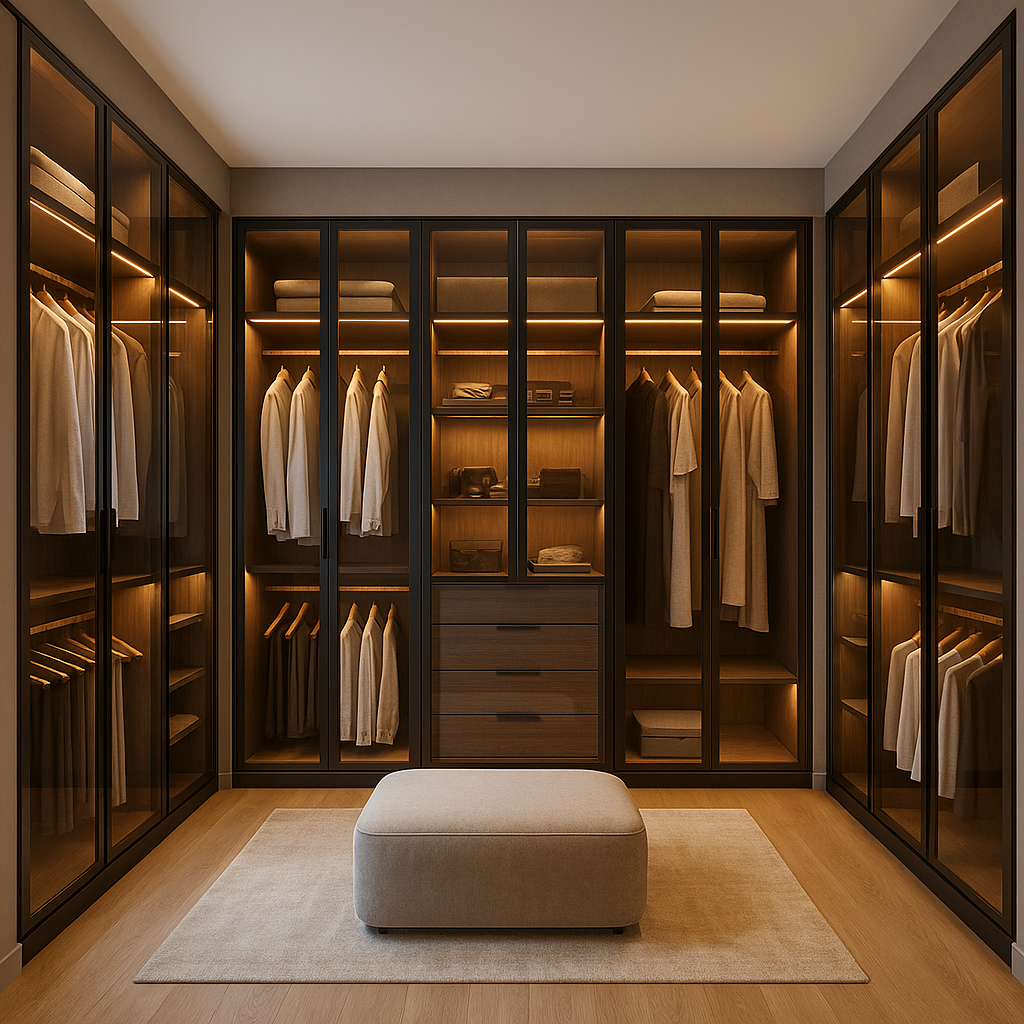 Giyinme Odası Dolabı Ceviz Ahşap Dokulu