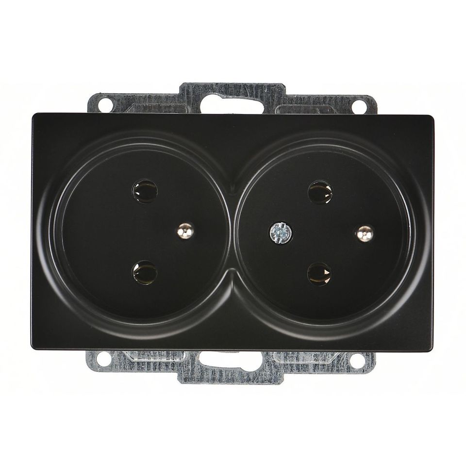 Günsan Visage Metalik Siyah İkili UPS Priz- 16A 250V - Vidalı