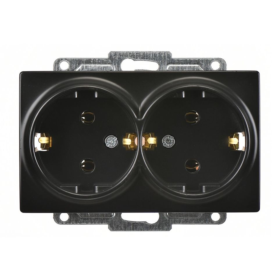 Günsan Visage Metalik Siyah İkili Topraklı Priz- 16A 250V - Vidalı