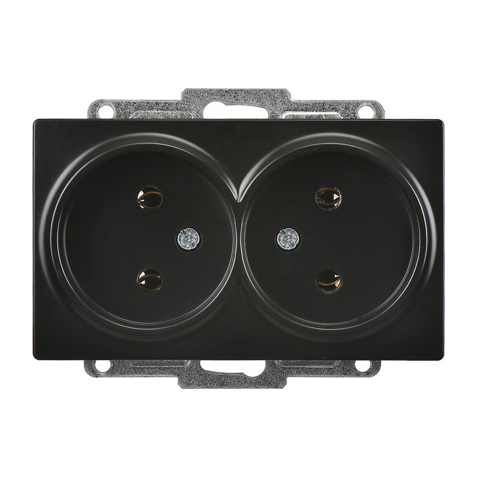 Günsan Visage Metalik Siyah İkili Priz- 16A 250V - Vidalı