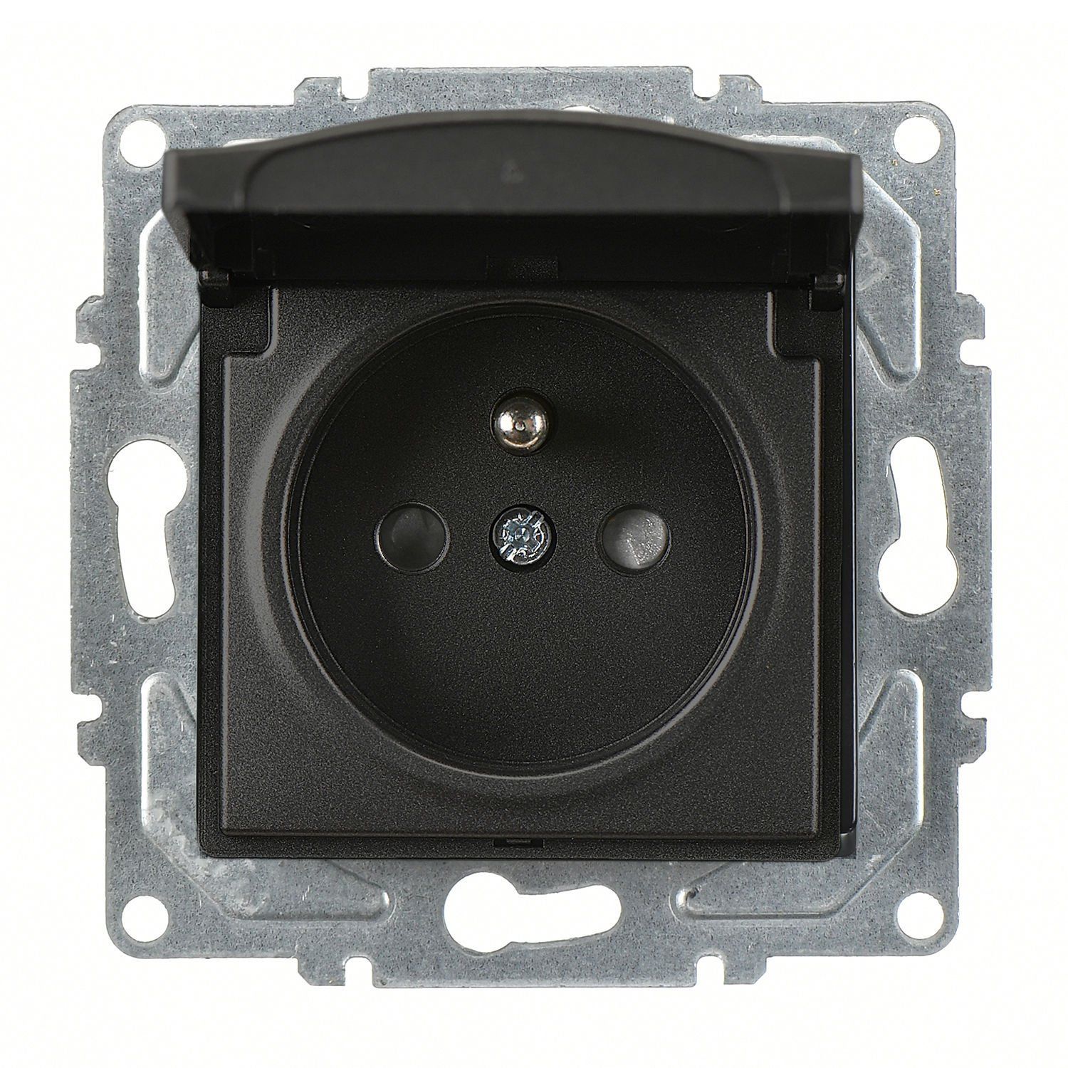 Günsan Visage Metalik Siyah Çocuk Korumalı Kapaklı UPS Priz - Vidalı