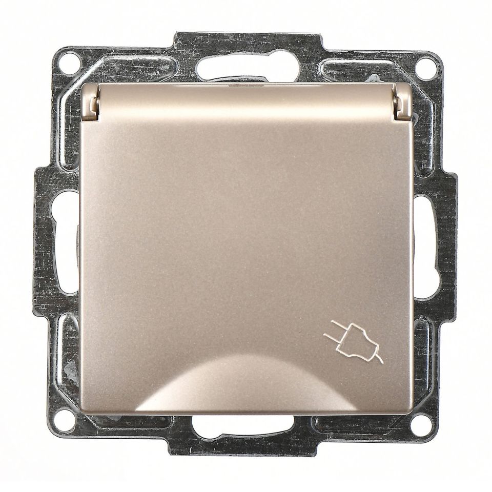 Günsan Visage Metalik Bej Kapaklı UPS Priz - 16A 250V - Vidalı